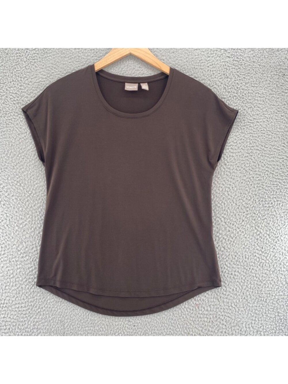 Chicos Top Womens 1 US Medium Brown Traveler Knit Crew Neck Short Dolman Sleeve
